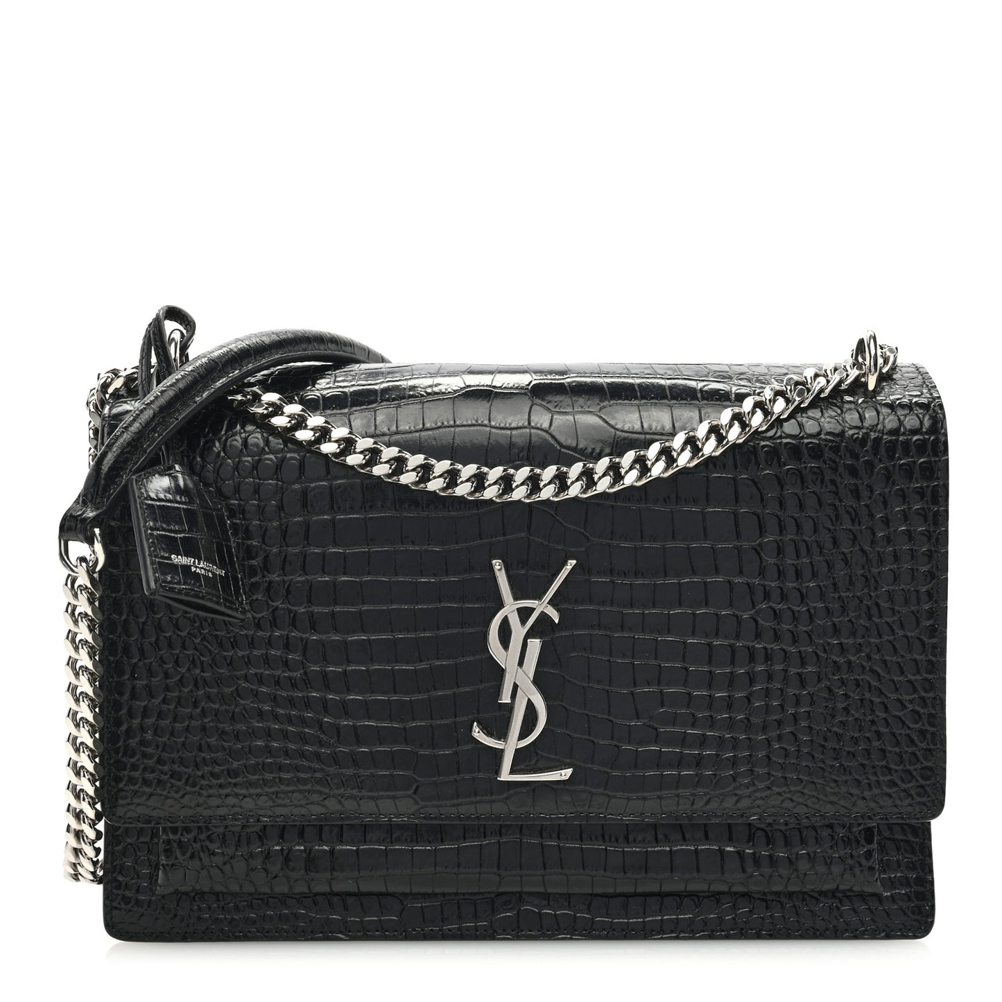 SAINT LAURENT Calfskin Crocodile Embossed Large Monogram Sunset Black