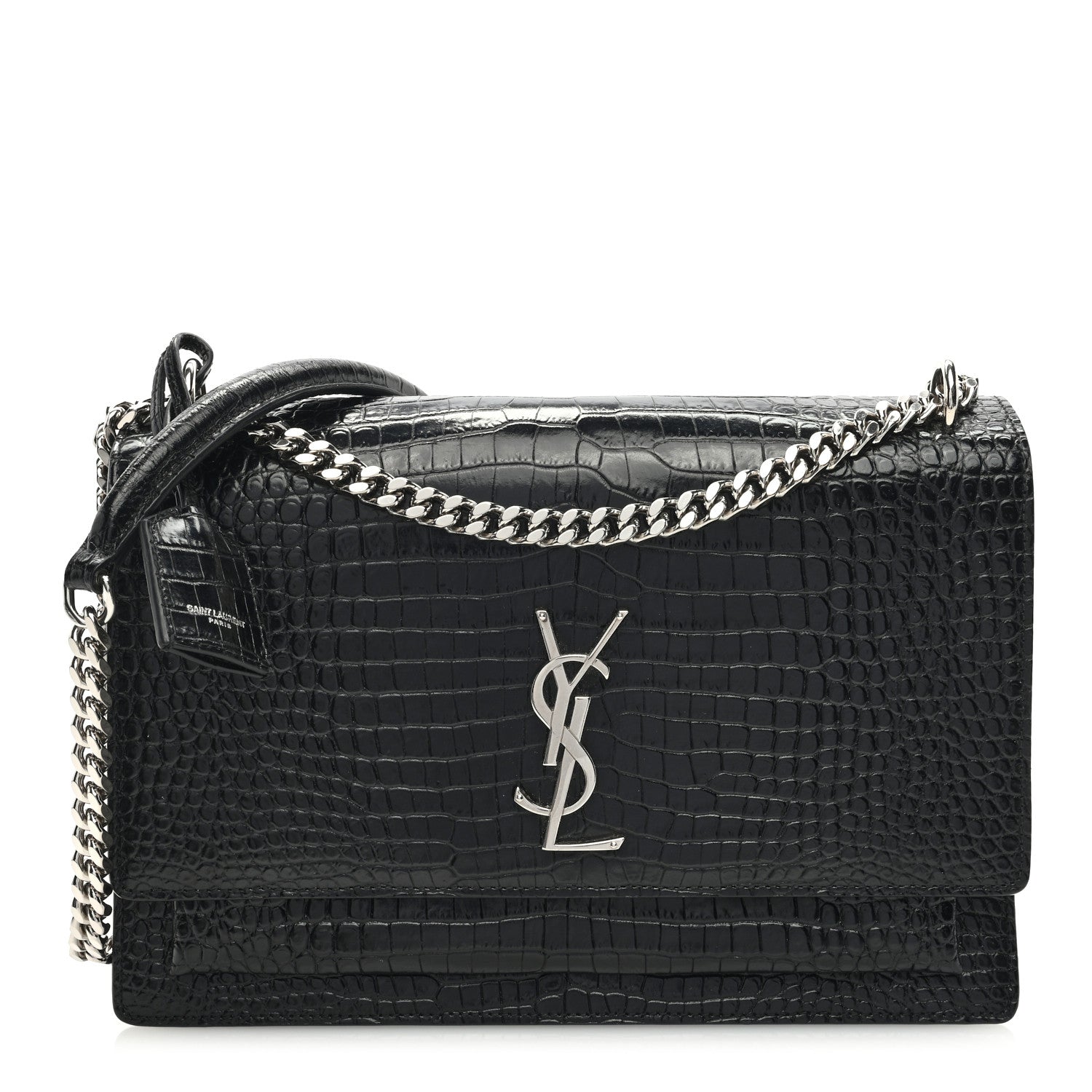 Saint Laurent SAINT LAURENT Calfskin Crocodile Embossed Large Monogram Sunset Black 1 of 8
