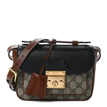 Gucci GG Supreme Monogram Calfskin Padlock Flap Pocket Shoulder Bag Beige Black Cuir 1 of 8