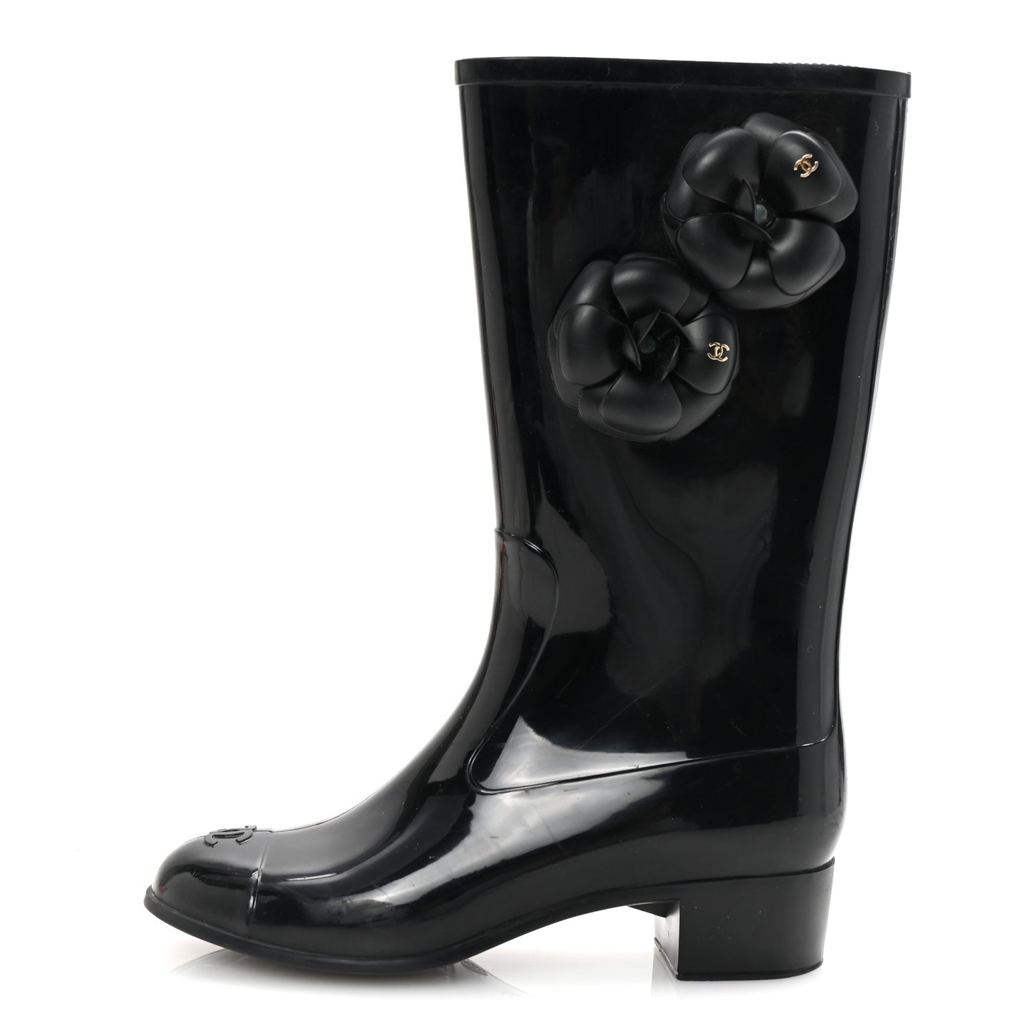 Rubber Camellia Rain Boots 39 Black