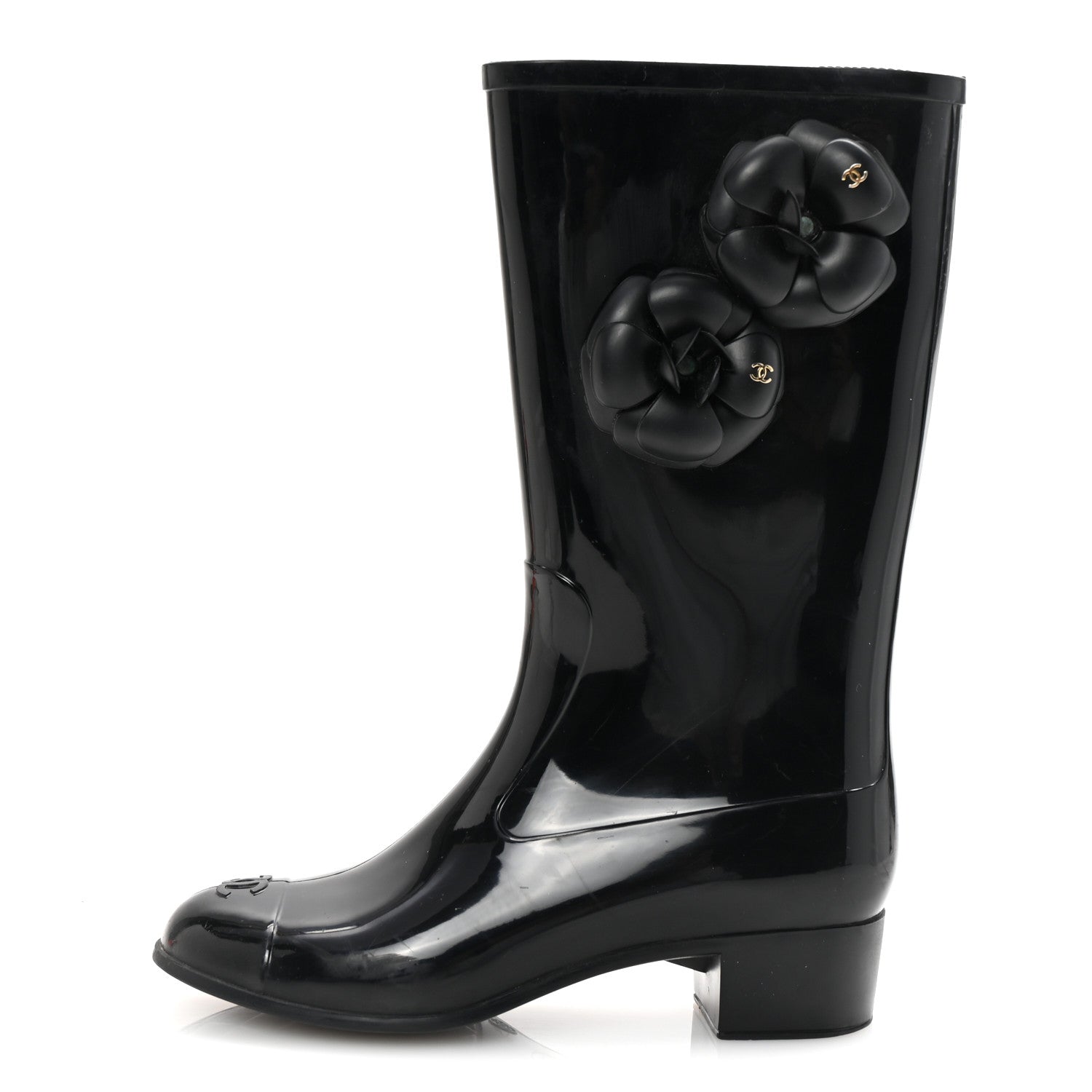 Chanel Rubber Camellia Rain Boots 39 Black 1 of 7