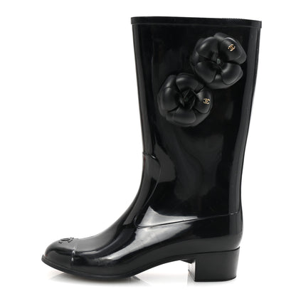 Chanel Rubber Camellia Rain Boots 39 Black 1 of 7