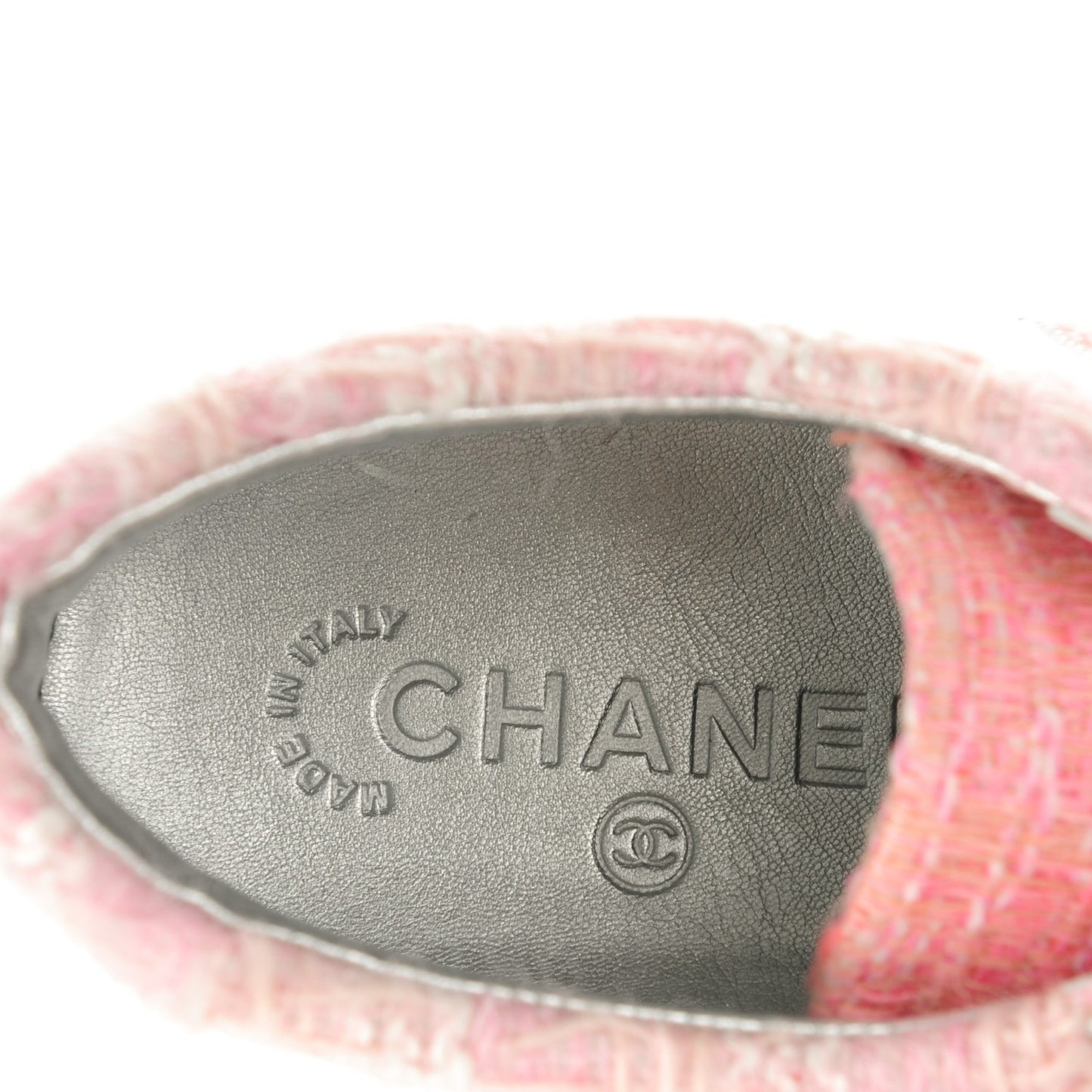 Tweed Suede Calfskin Sneakers 38.5 Silver Pink