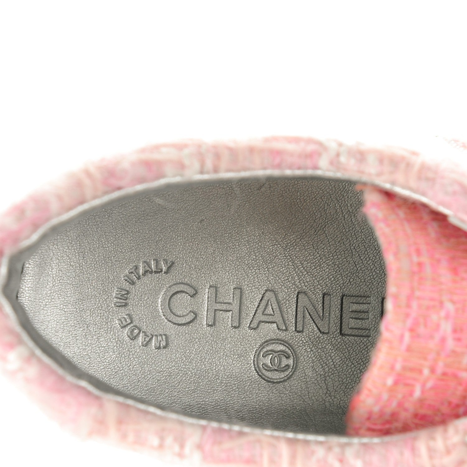 Chanel Tweed Suede Calfskin Sneakers 38.5 Silver Pink 7 of 8