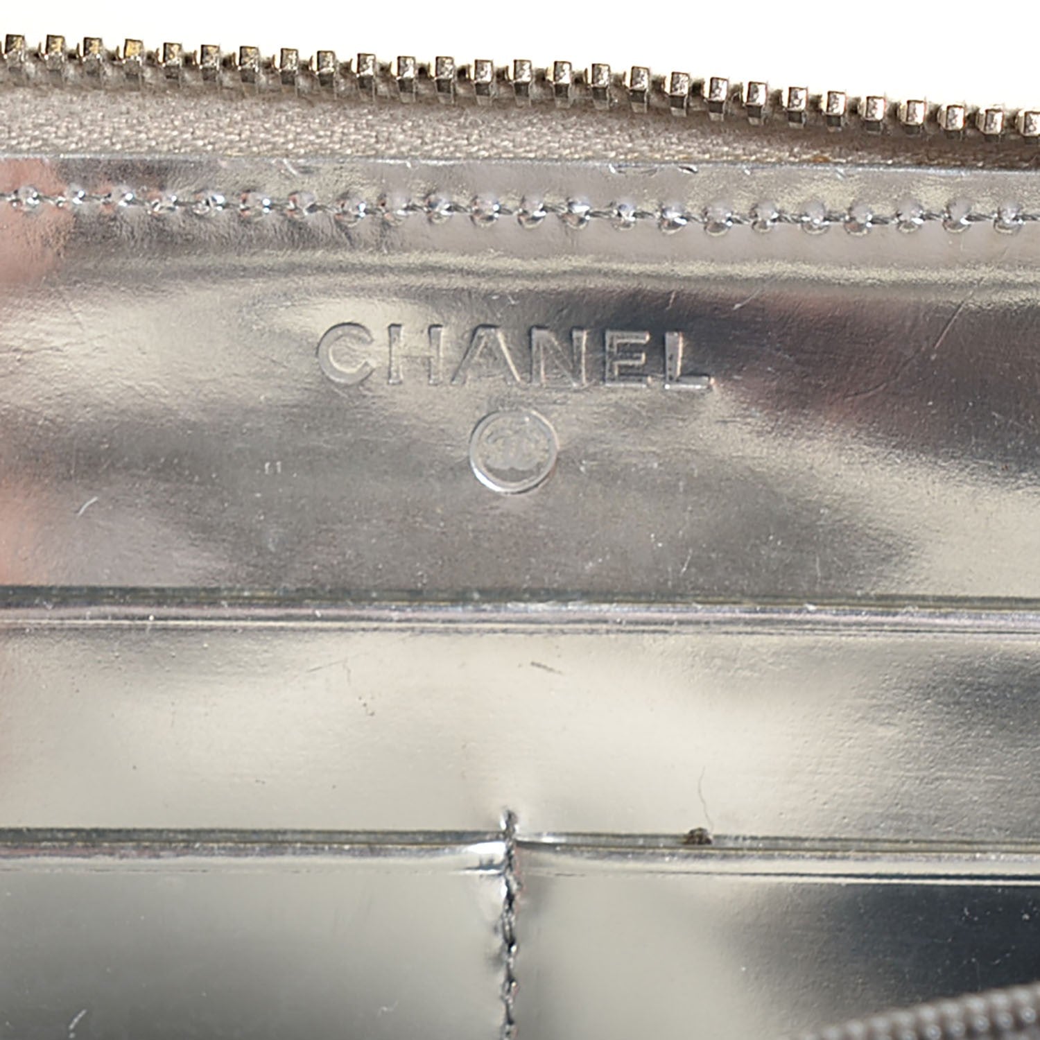 Chanel Patent Embossed CC Zip Around Wallet Silver 7 of 10