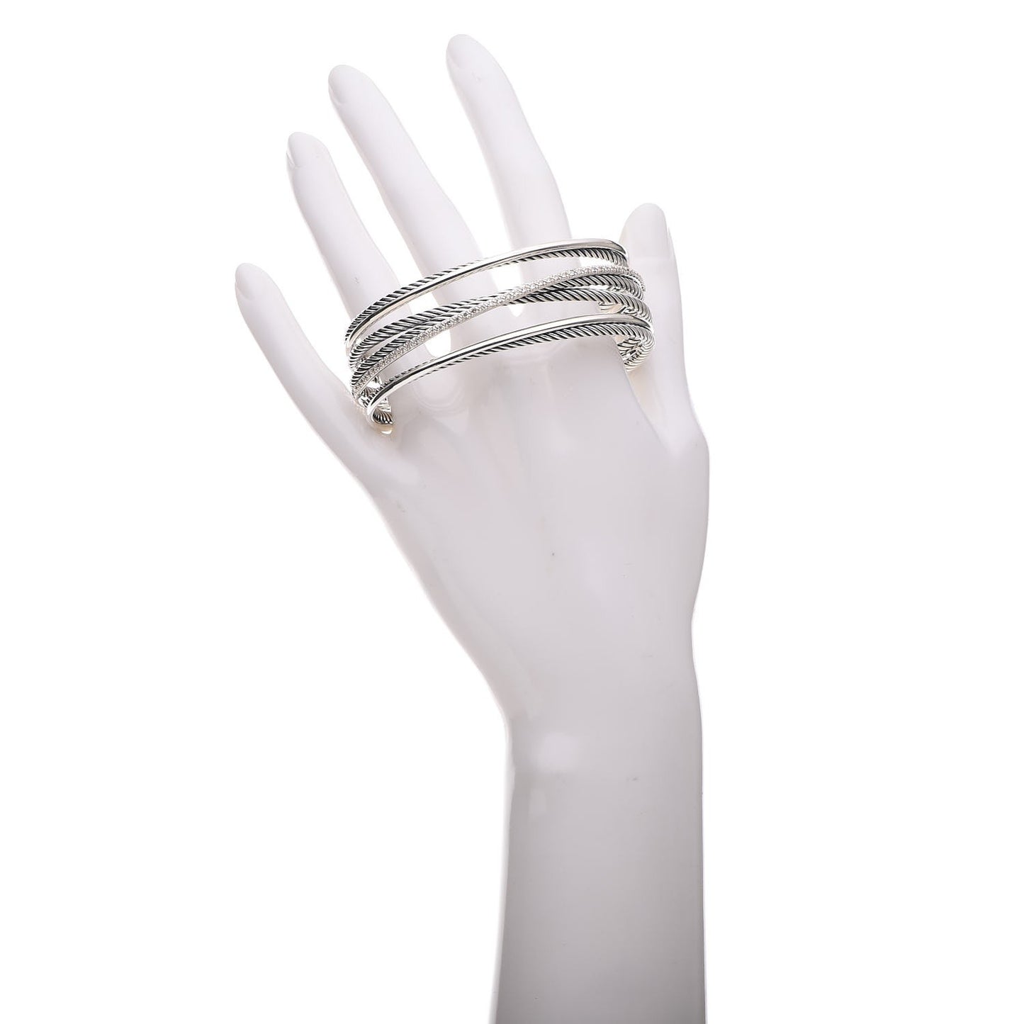 Sterling Silver Diamond Crossover Four Row Cuff Bracelet