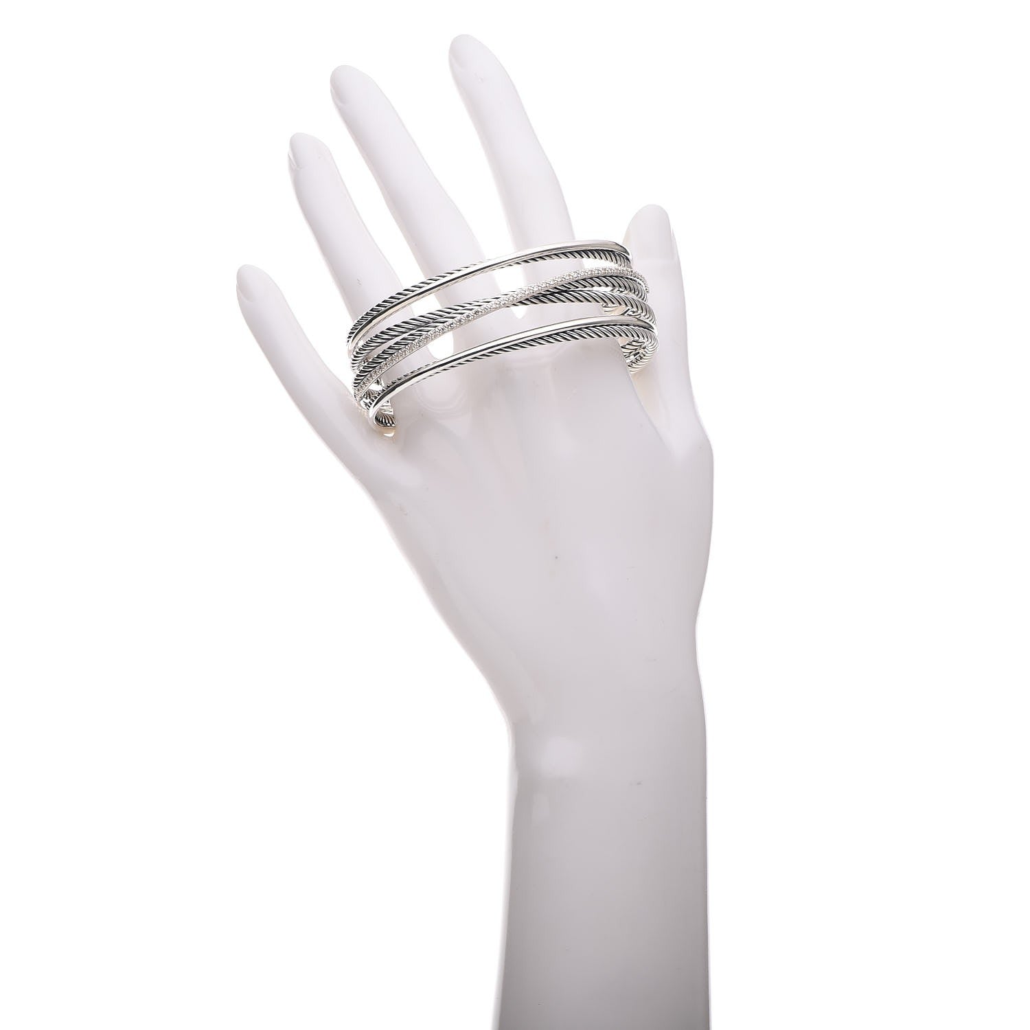 David Yurman Sterling Silver Diamond Crossover Four Row Cuff Bracelet 2 of 5