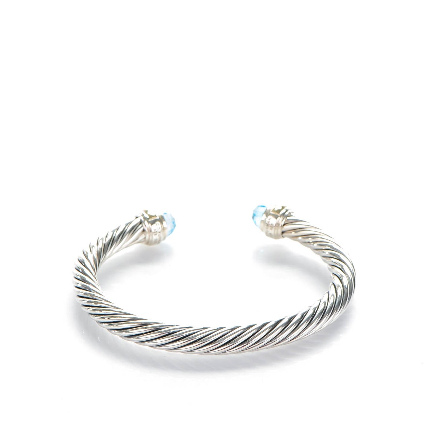 Sterling Silver 14K Yellow Gold Blue Topaz 7mm Cable Classics Bracelet