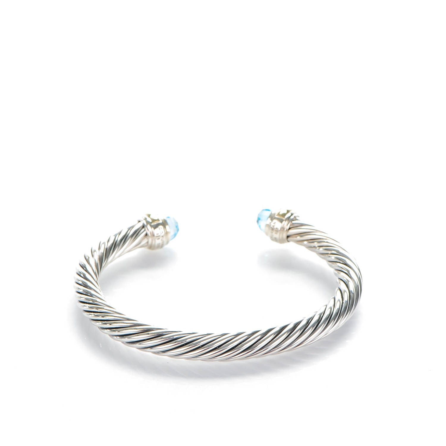 David Yurman Sterling Silver 14K Yellow Gold Blue Topaz 7mm Cable Classics Bracelet 3 of 6