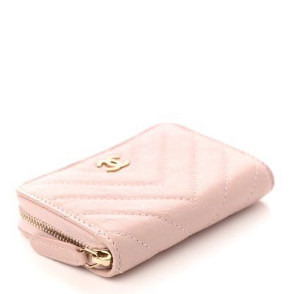 Chanel Calfskin Chevron Quilted Zip Around Coin Purse Light Pink 4 of 9