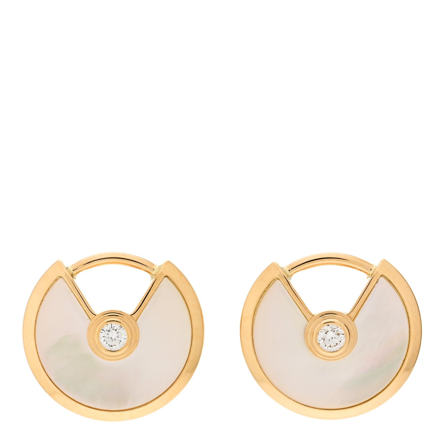 18K Yellow Gold Diamond Mother of Pearl Amulette de Cartier Earrings