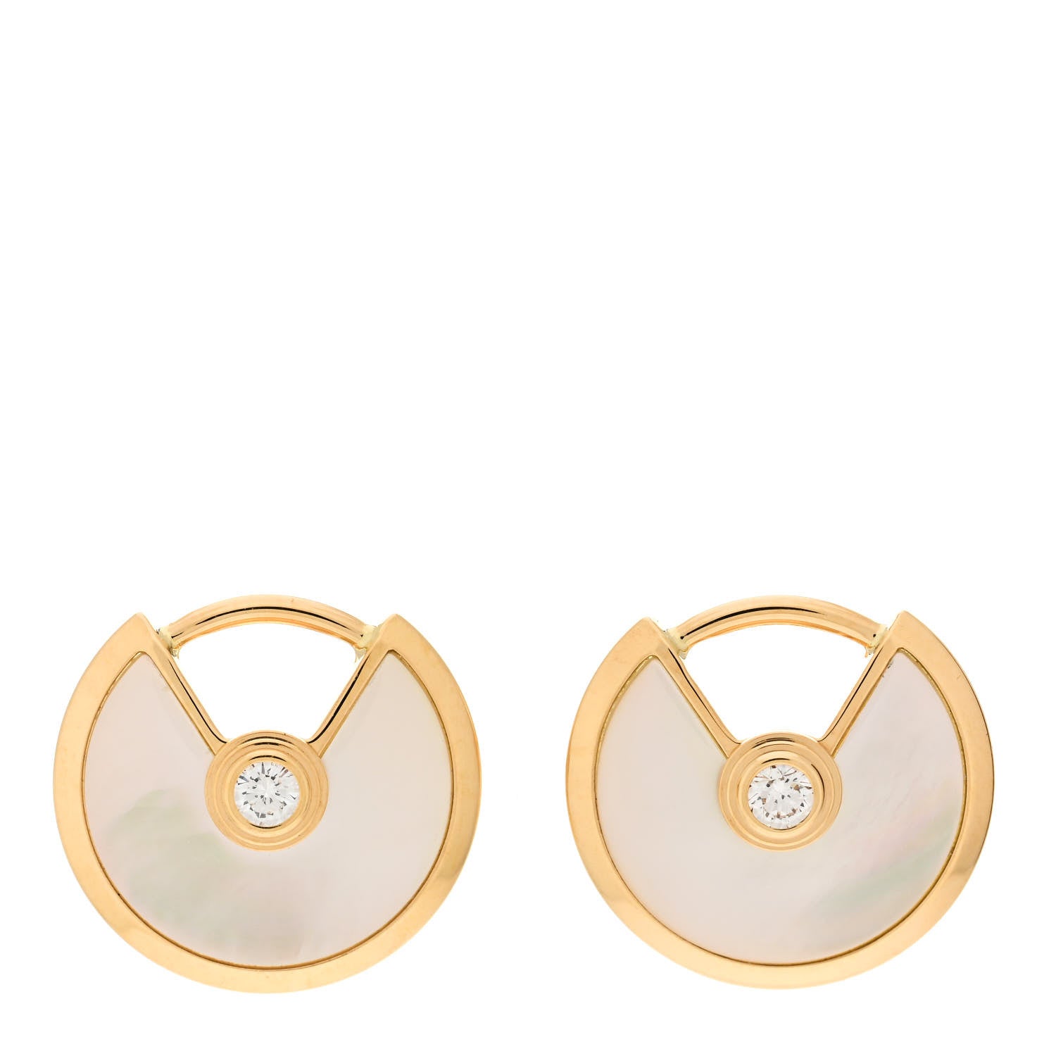 Cartier 18K Yellow Gold Diamond Mother of Pearl Amulette de Cartier Earrings 1 of 6