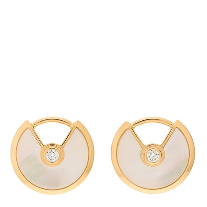 Cartier 18K Yellow Gold Diamond Mother of Pearl Amulette de Cartier Earrings 1 of 6