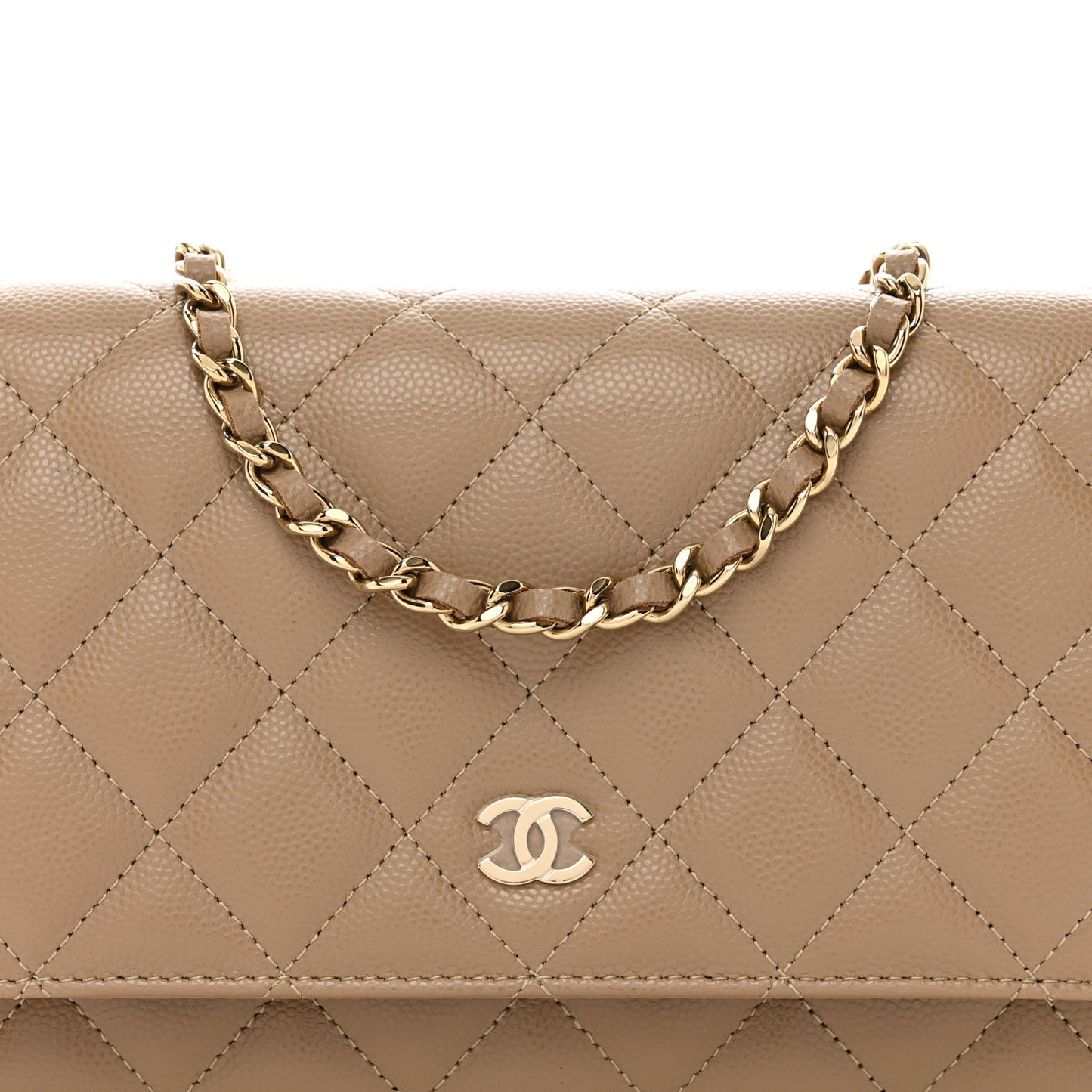 Caviar Quilted Wallet on Chain WOC Dark Beige