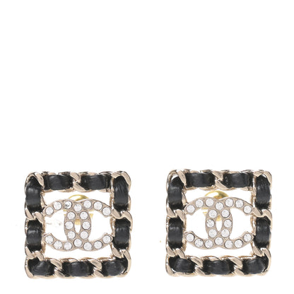 Chanel Crystal Lambskin Chain Sergeant Chanel Stud Earrings Black Gold 1 of 5