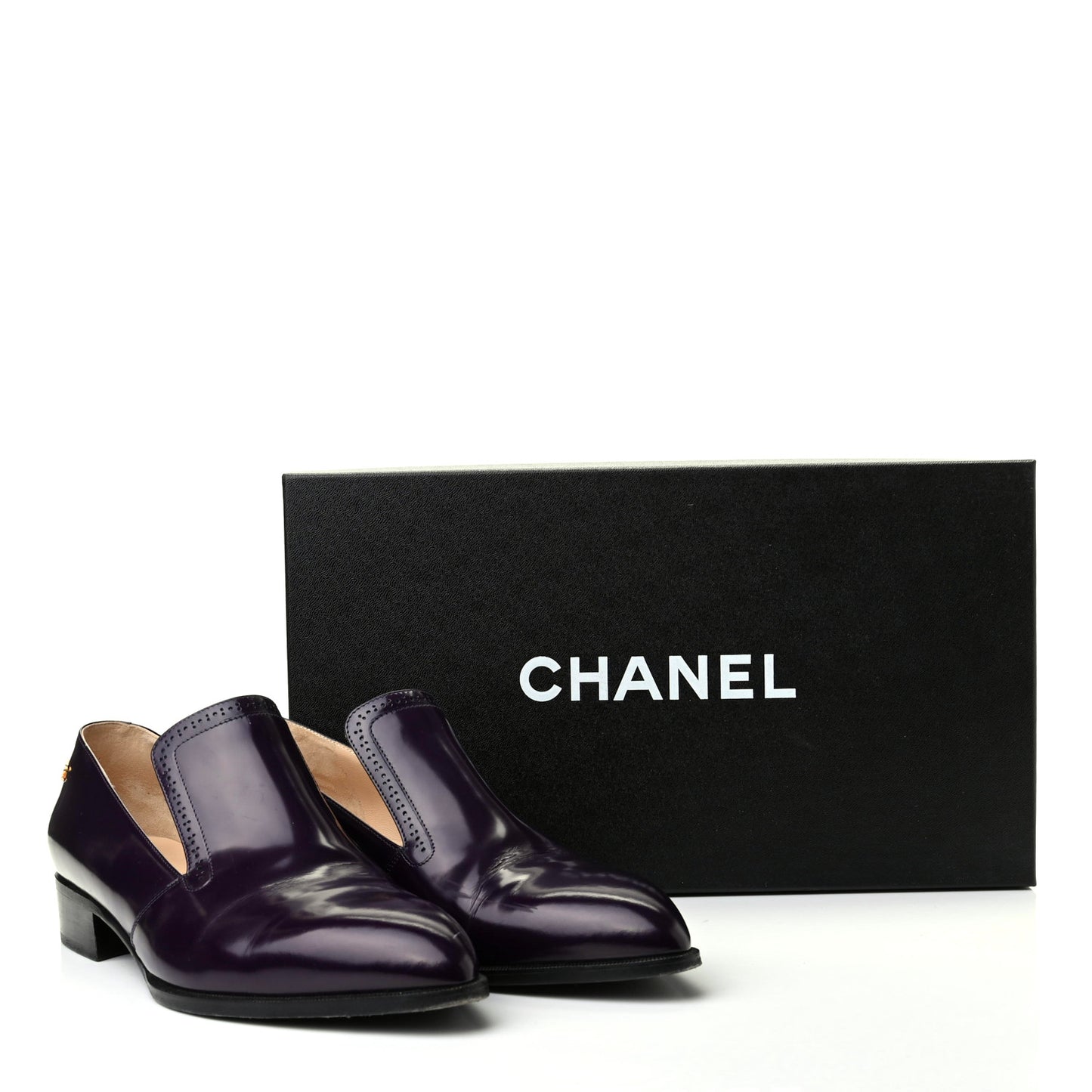 Glazed Calfskin CC Loafers 38.5 Dark Purple