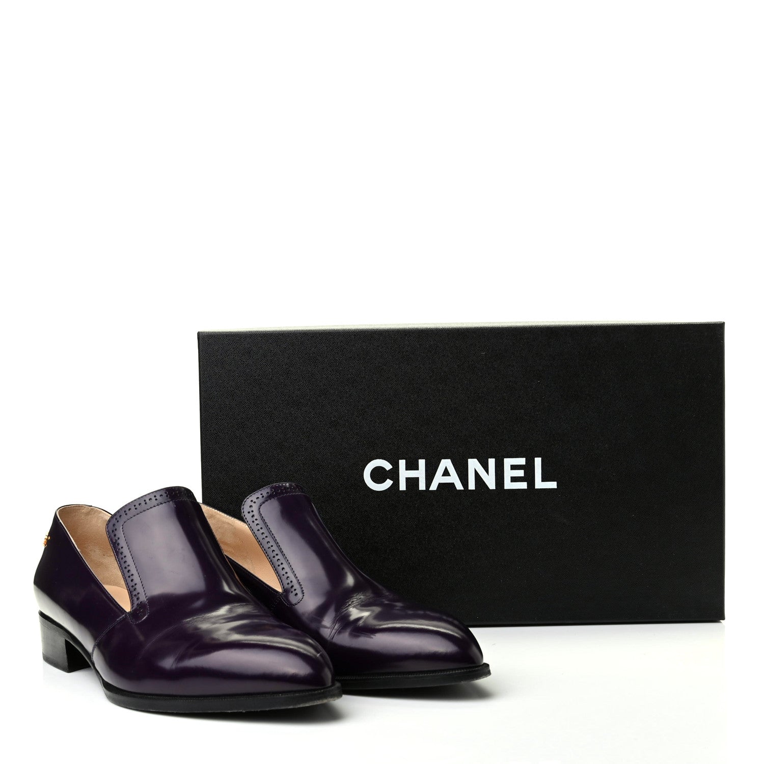 Chanel Glazed Calfskin CC Loafers 38.5 Dark Purple 12 of 12
