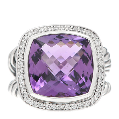 David Yurman Sterling Silver Diamond Amethyst 14mm Albion Ring 55 7.25 1 of 6