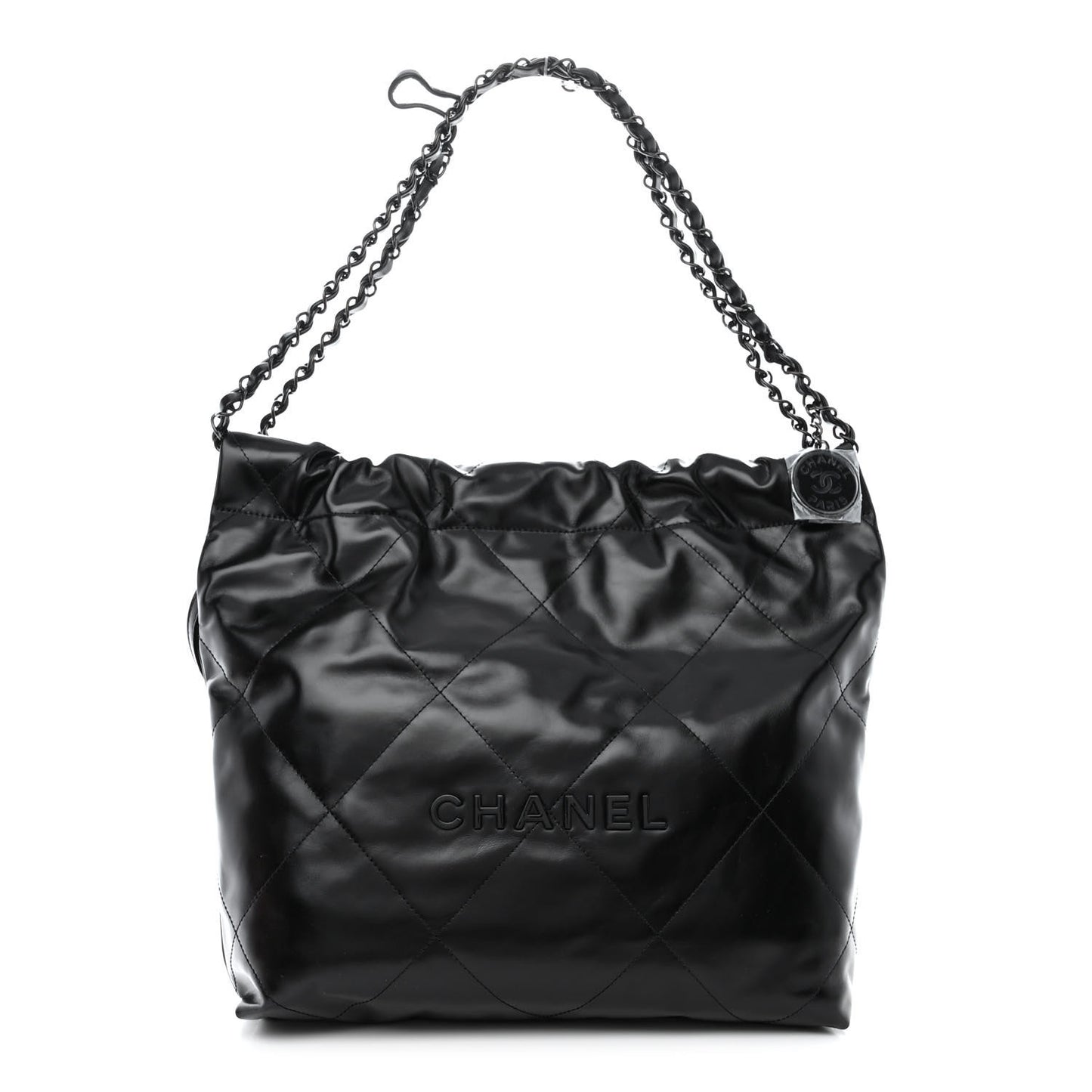 Shiny Calfskin Quilted Small Chanel 22 So Black