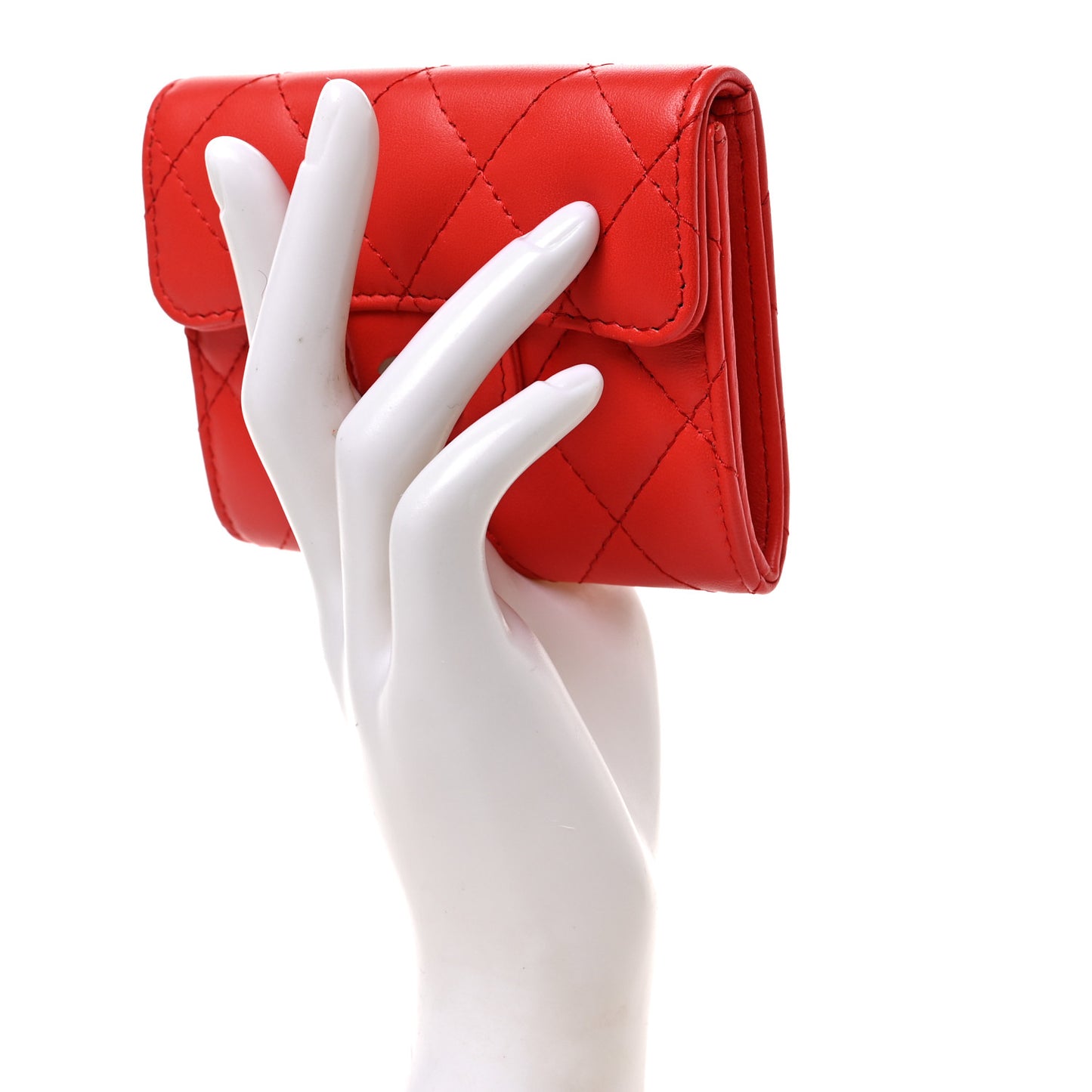Lambskin Quilted Flap Card Holder Wallet Red