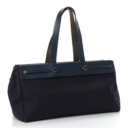 Hermes Toile Vache Hunter Herbag Cabas MM Bleu Marine 4 of 10
