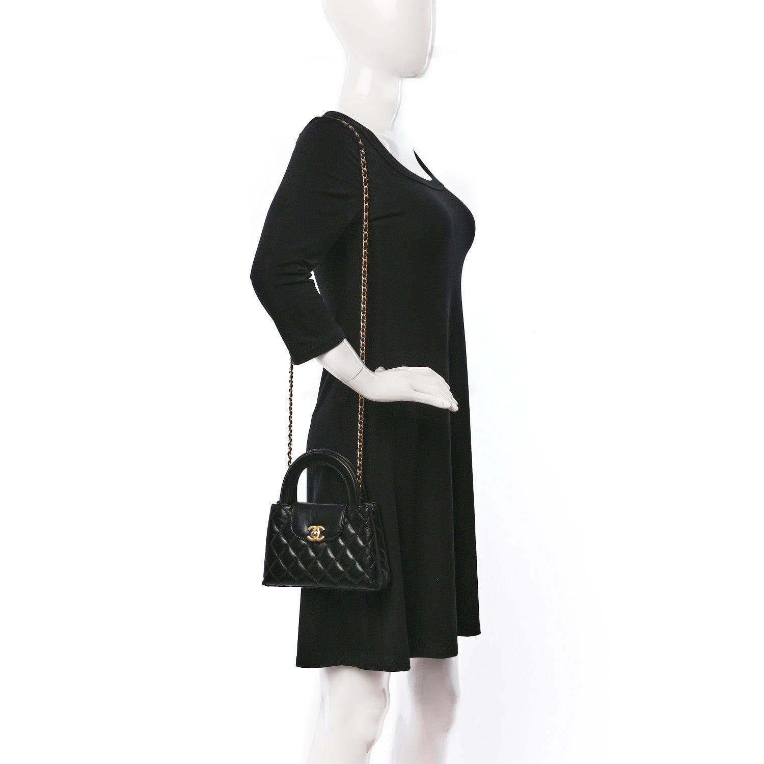 Chanel Shiny Aged Calfskin Quilted Nano Kelly Shopper Black 2 of 10