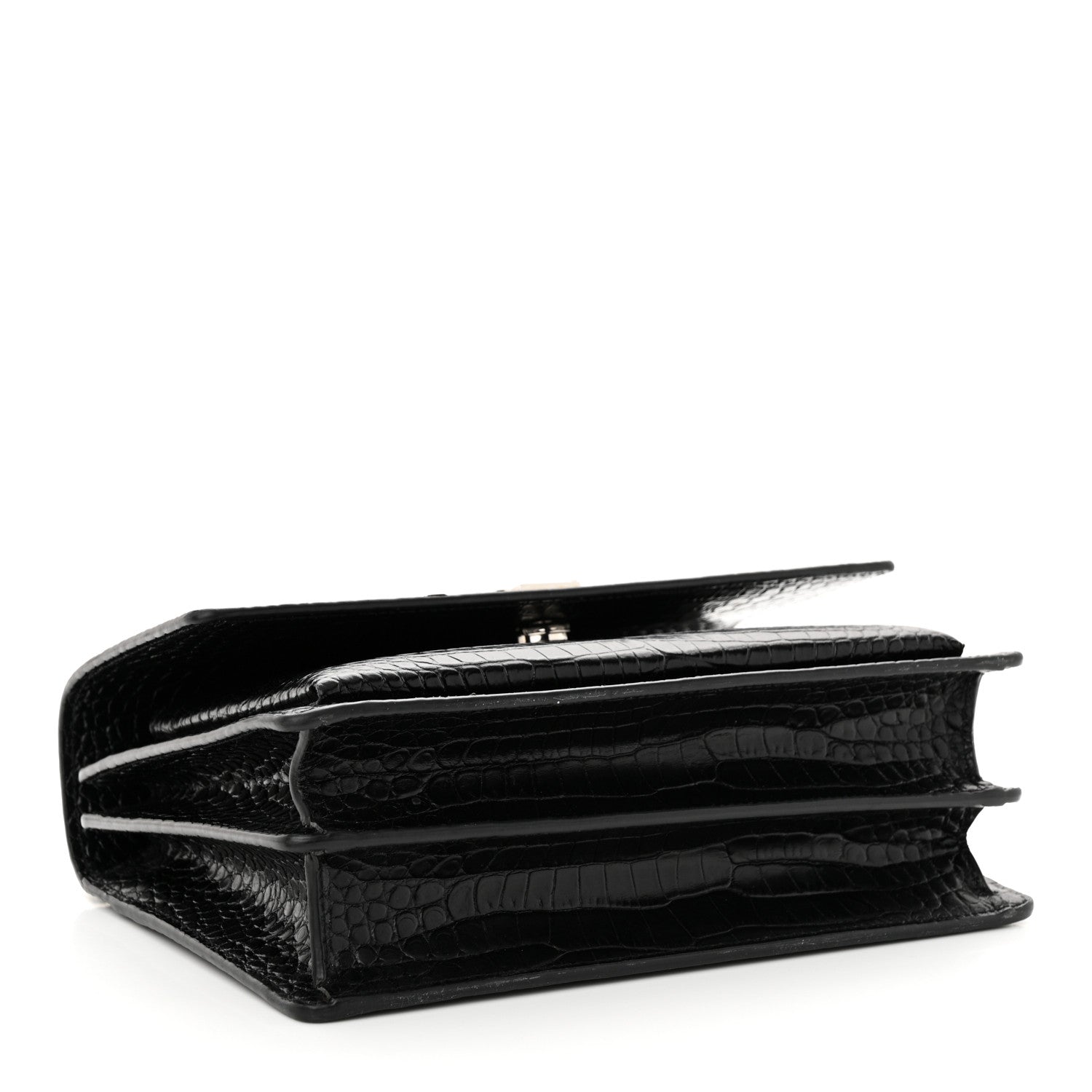 Saint Laurent Calfskin Crocodile Embossed Medium Monogram Sunset Black 4 of 14