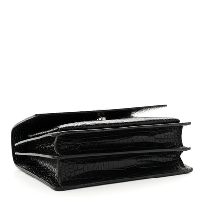 Saint Laurent Calfskin Crocodile Embossed Medium Monogram Sunset Black 4 of 14
