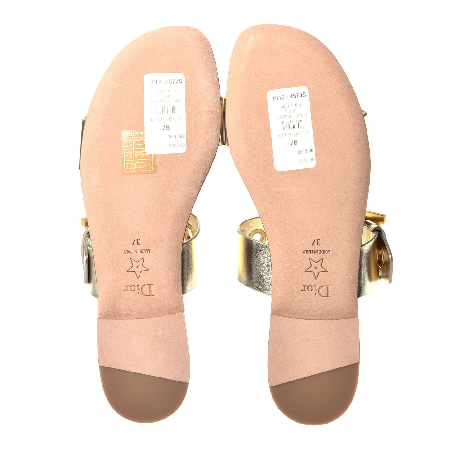 Laminated Calfskin D-Dior Slide Flat Sandals 37 Pale Gold