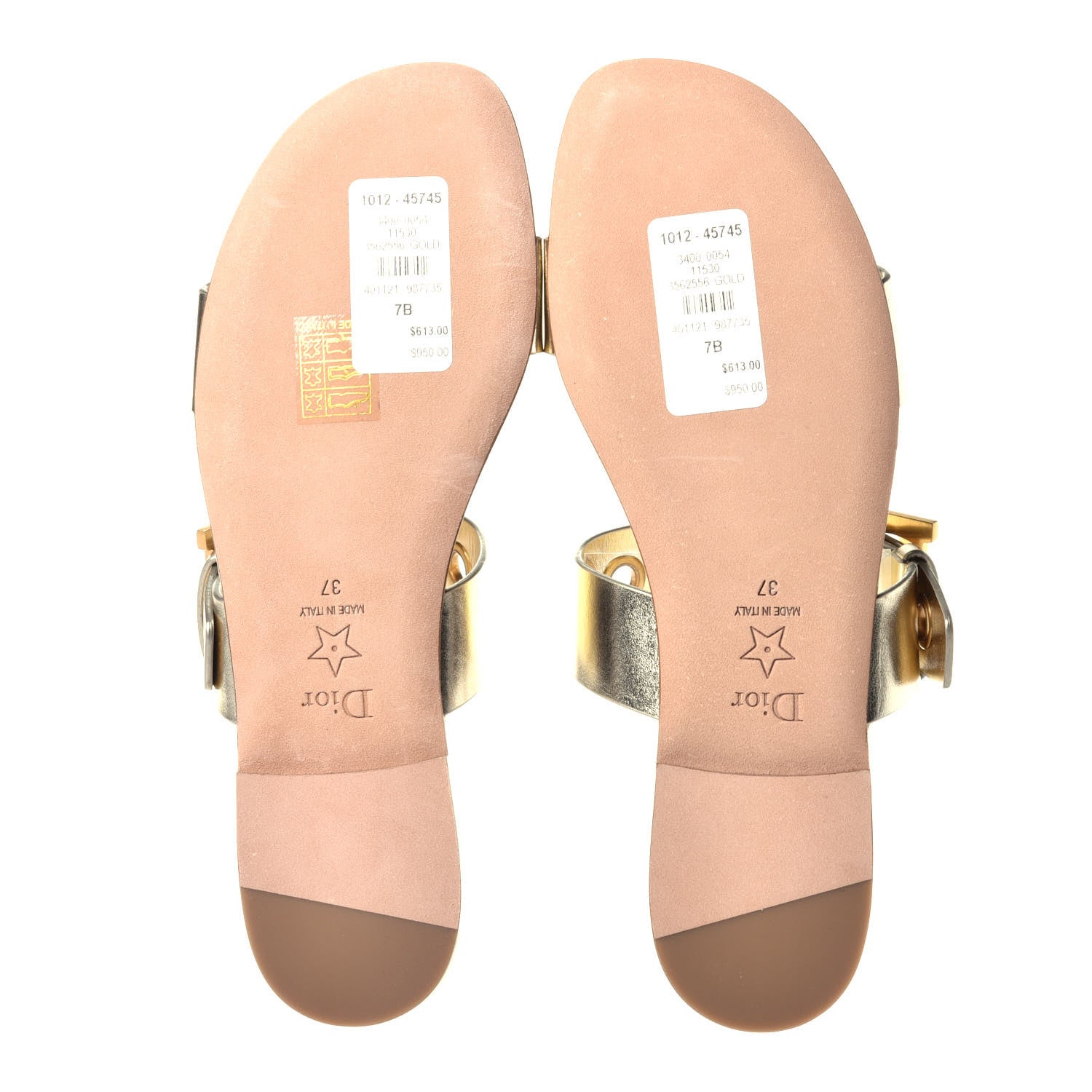 Christian Dior Laminated Calfskin D-Dior Slide Flat Sandals 37 Pale Gold 4 of 7