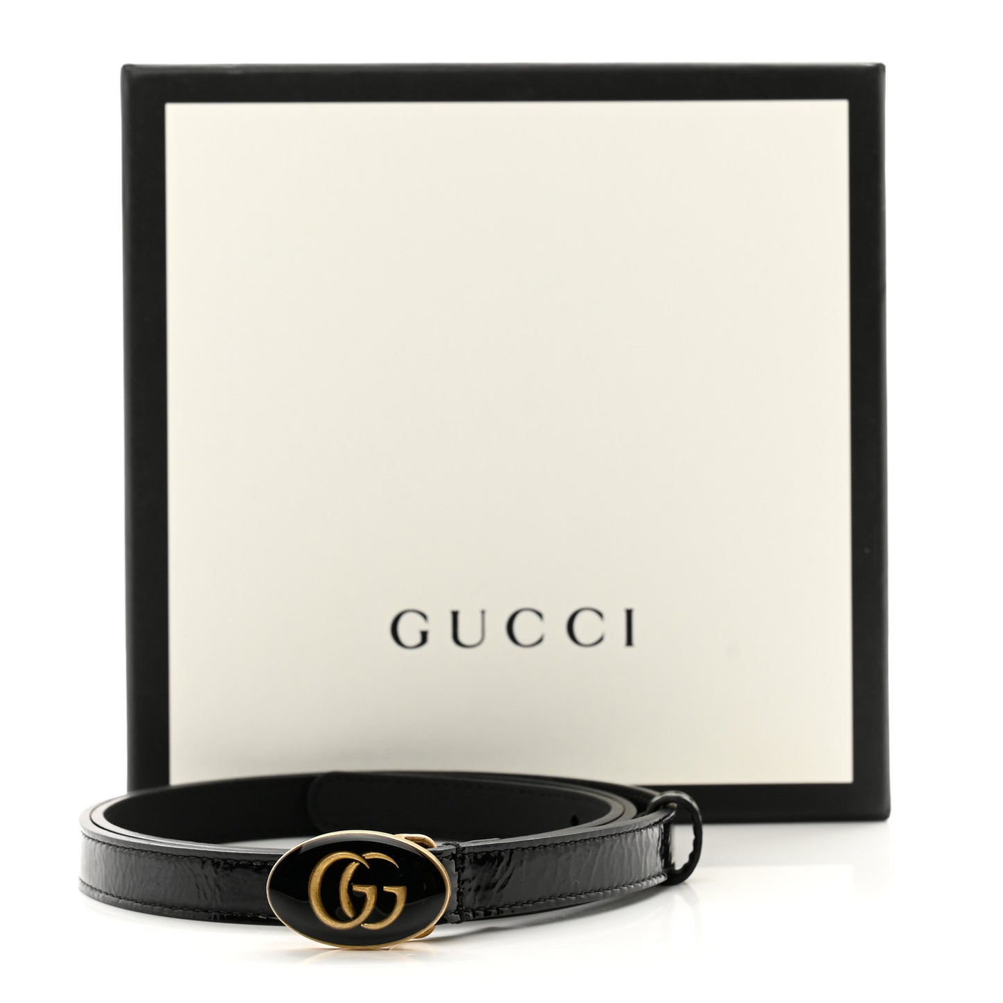 Skipper Calfskin Enamel GG 15mm Belt 90 36 Black