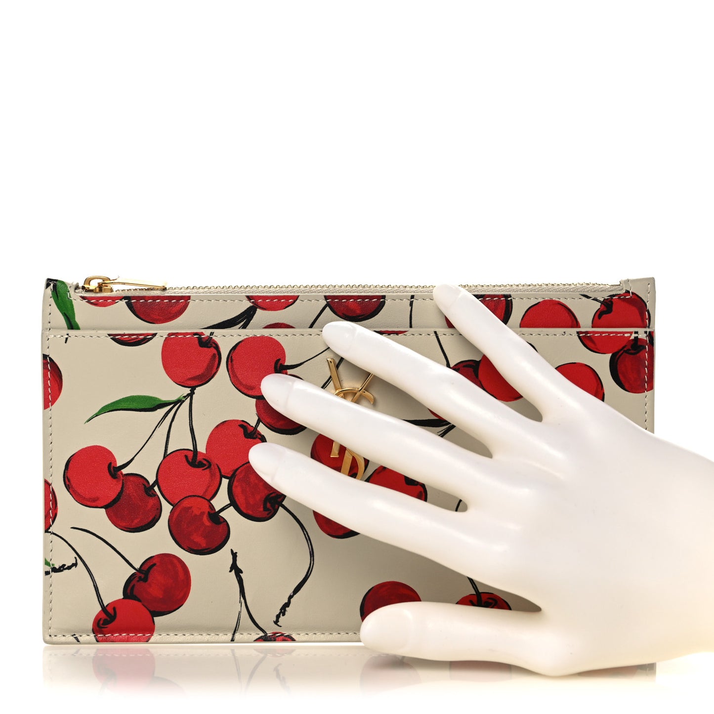 Calfskin Monogram Cherry Print Zip Bill Pouch