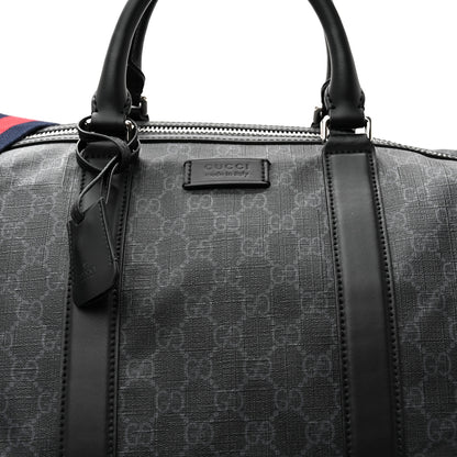 Gucci Soft GG Supreme Monogram Appia Calfskin Web Large Carry On Duffle Bag Black Grey 8 of 14