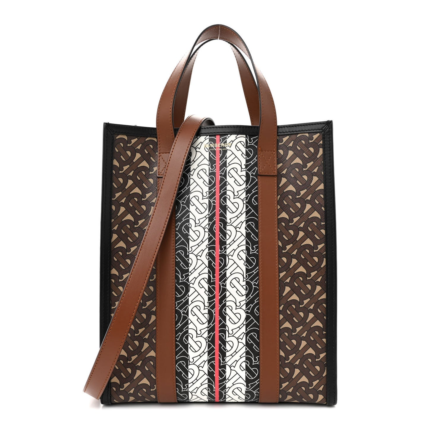 E-Canvas Monogram Stripe Portrait Tote Bag Bridle Brown