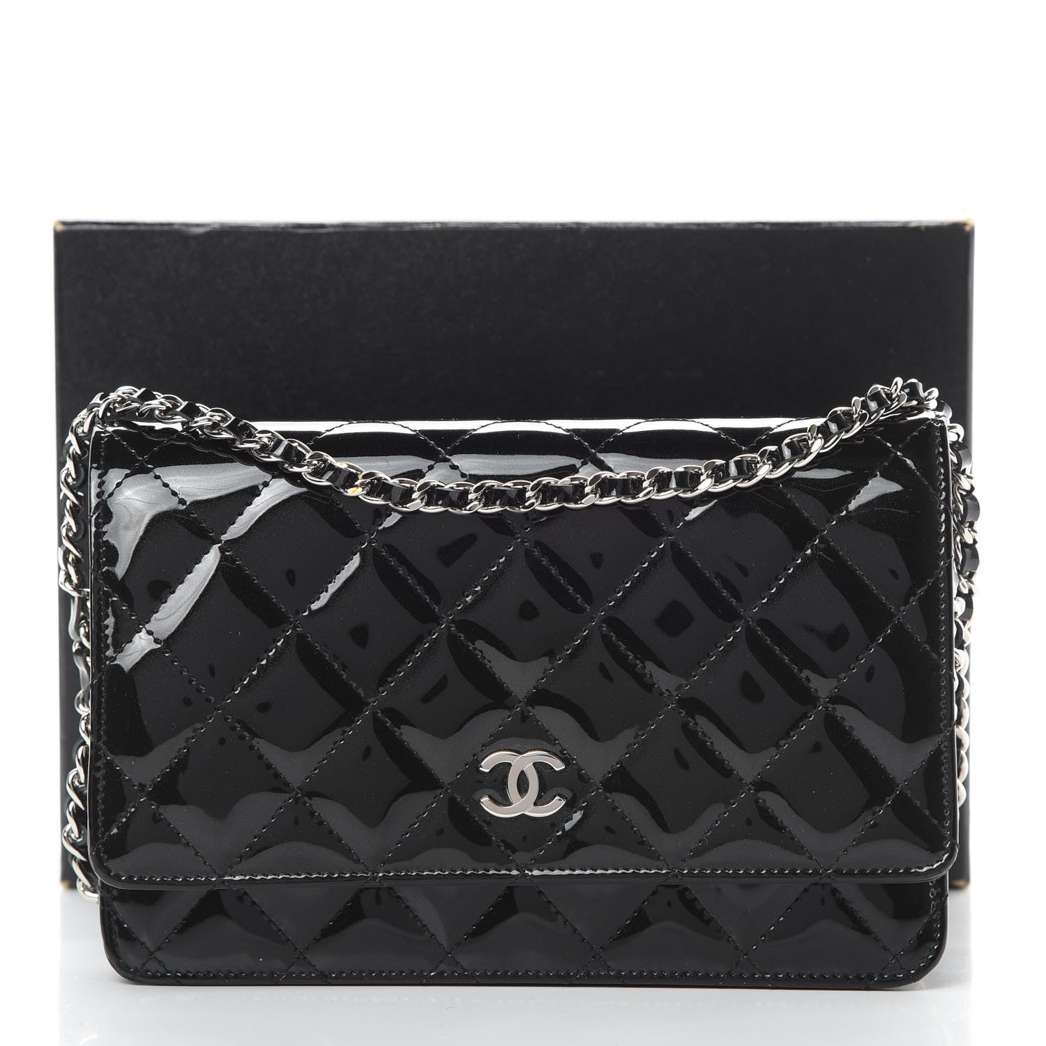 Chanel Patent Quilted Wallet On Chain WOC Black 12 of 12