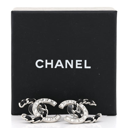 Chanel Crystal Baguette Lambskin Large CC Earrings Silver Black 5 of 5