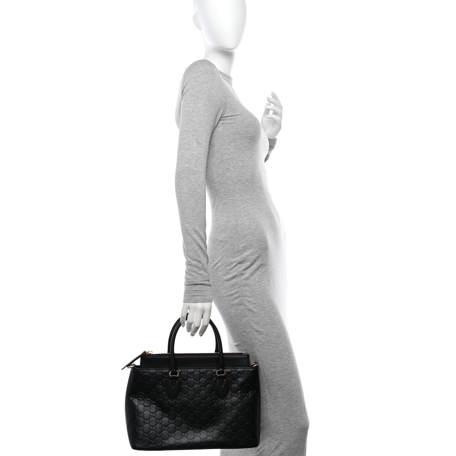 Gucci Guccissima Signature Nappa Small Zip Top Tote Black 2 of 10