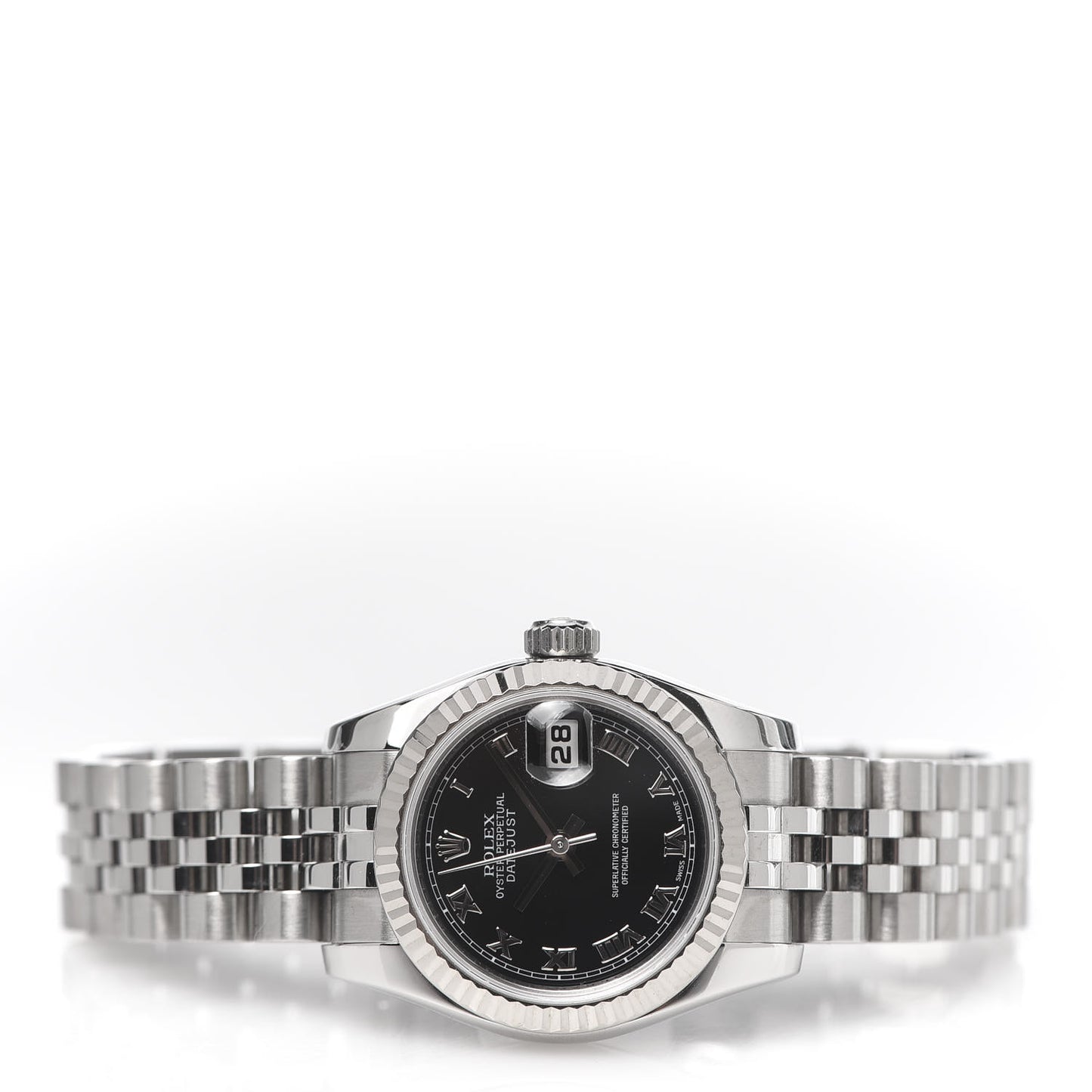 Stainless Steel 18K White Gold 26mm Oyster Perpetual Datejust Watch Black Roman 179174