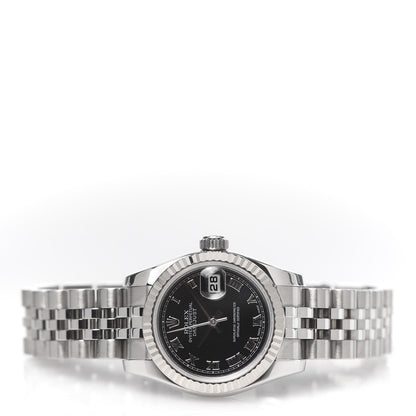 Rolex Stainless Steel 18K White Gold 26mm Oyster Perpetual Datejust Watch Black Roman 179174 3 of 6