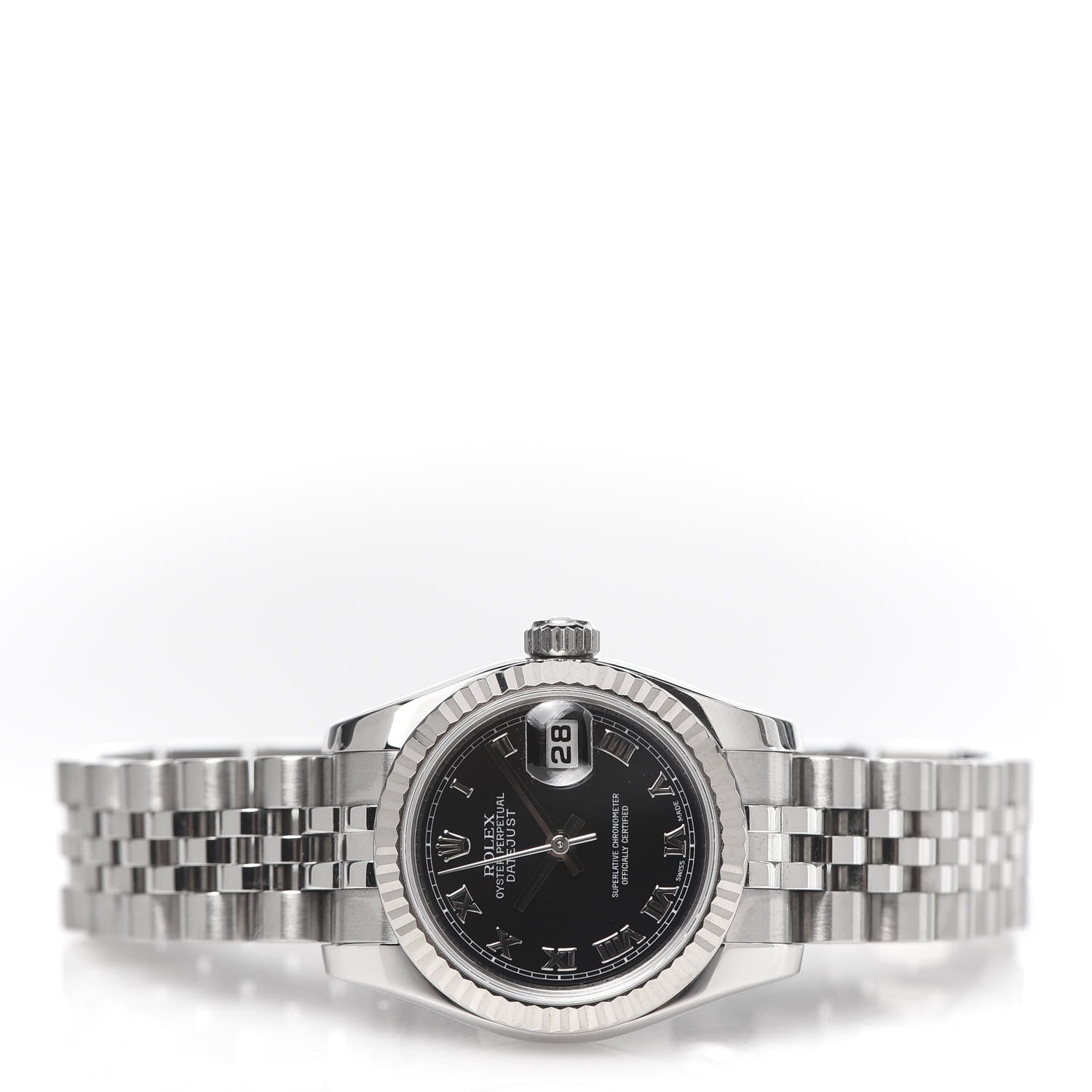 Rolex Stainless Steel 18K White Gold 26mm Oyster Perpetual Datejust Watch Black Roman 179174 3 of 6