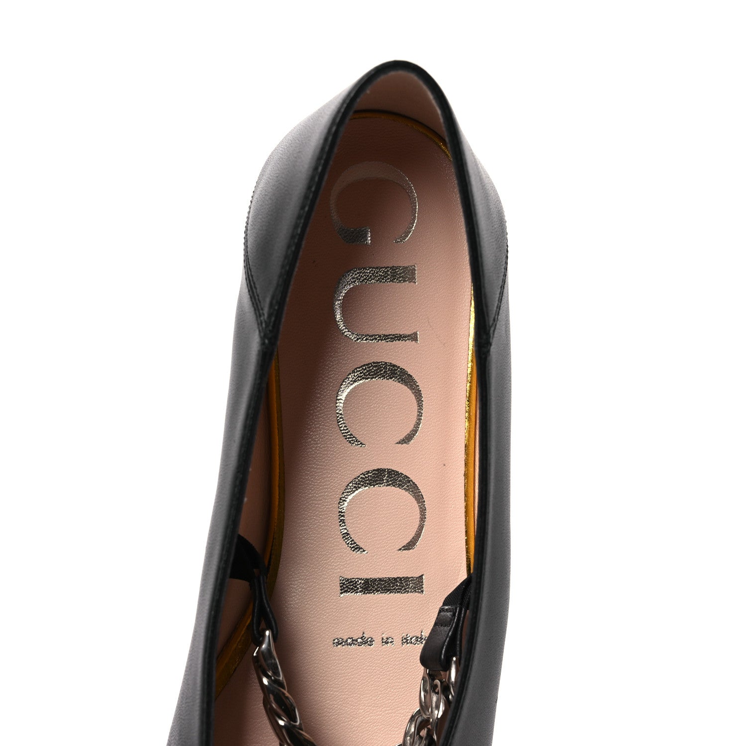 Gucci Nappa Lumiere Deva Horsebit Chain Embellished Flats 35 Black 9 of 11