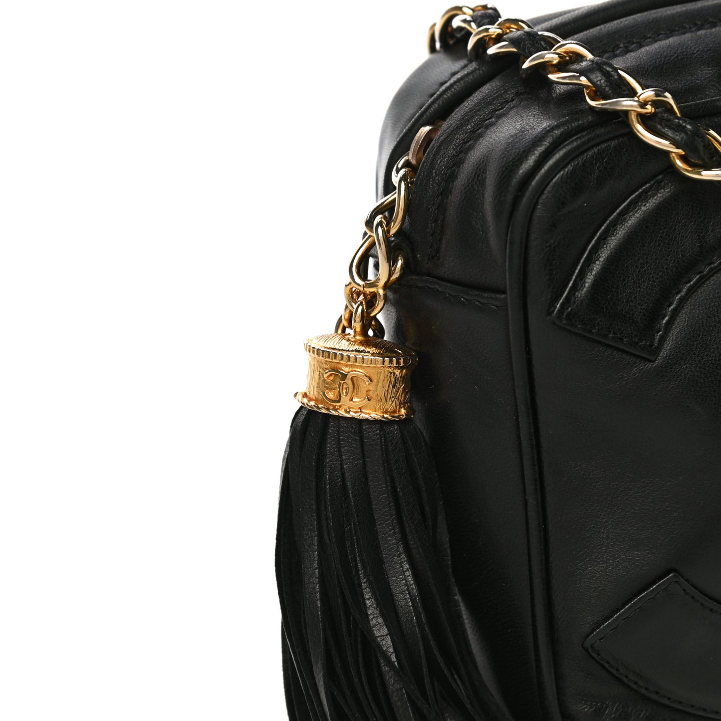 Lambskin CC Tassel Camera Case Black