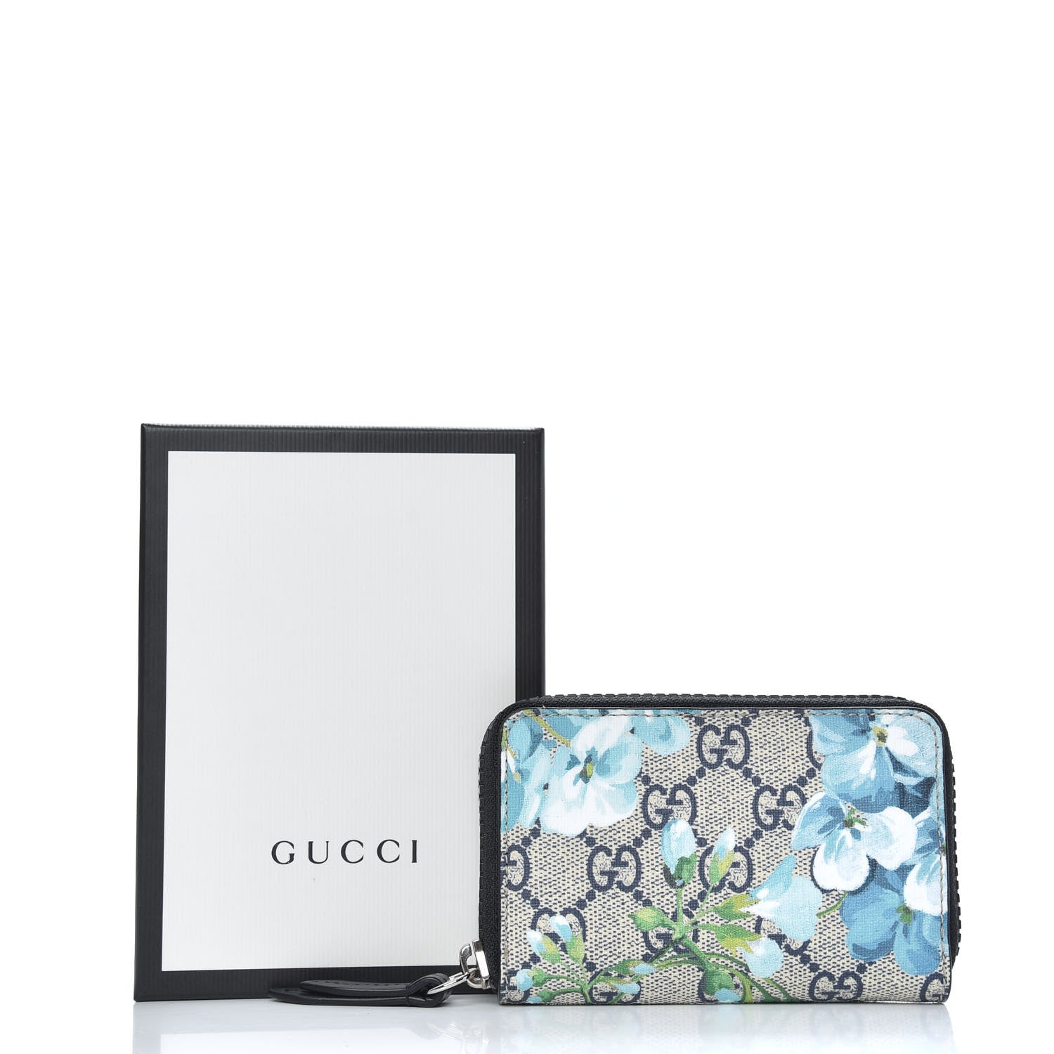 Gucci GG Supreme Monogram Blooms Zip Around Card Case Wallet Beige Blue Navy 9 of 9