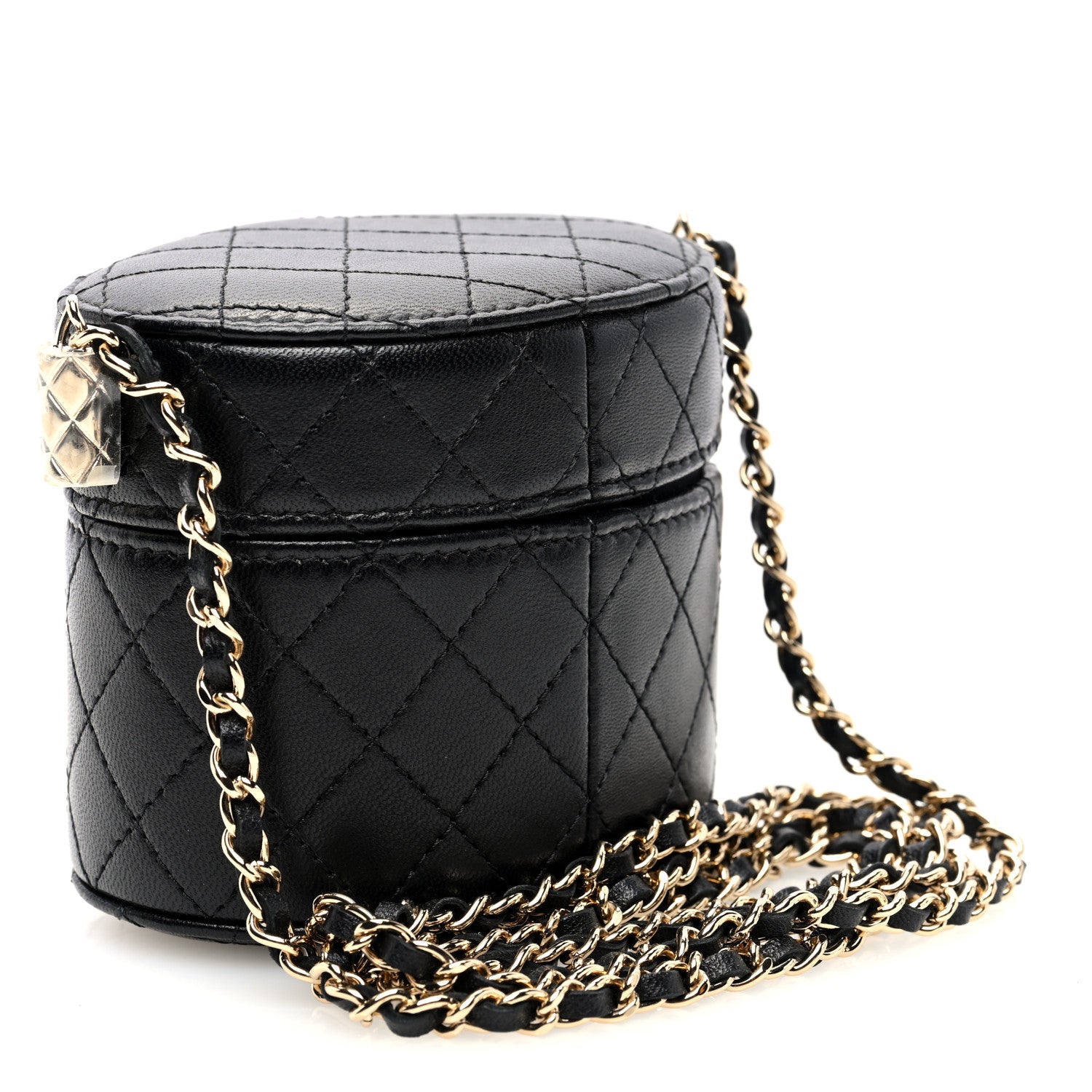 Chanel Lambskin Quilted Mini Round Vanity Case With Chain Black 3 of 10