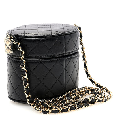 Chanel Lambskin Quilted Mini Round Vanity Case With Chain Black 3 of 10