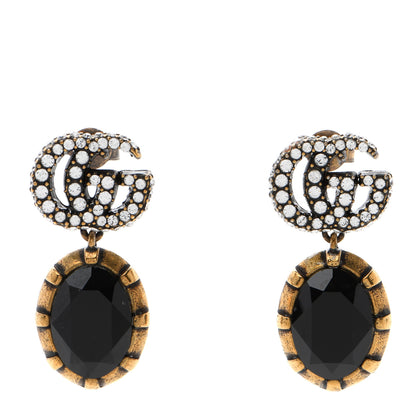 Gucci Crystal Double G Earrings Black Aged Gold 1 of 4