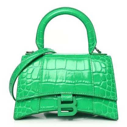Balenciaga Shiny Calfskin Crocodile Embossed Hourglass Top Handle Bag XS Vivid Green 1 of 10
