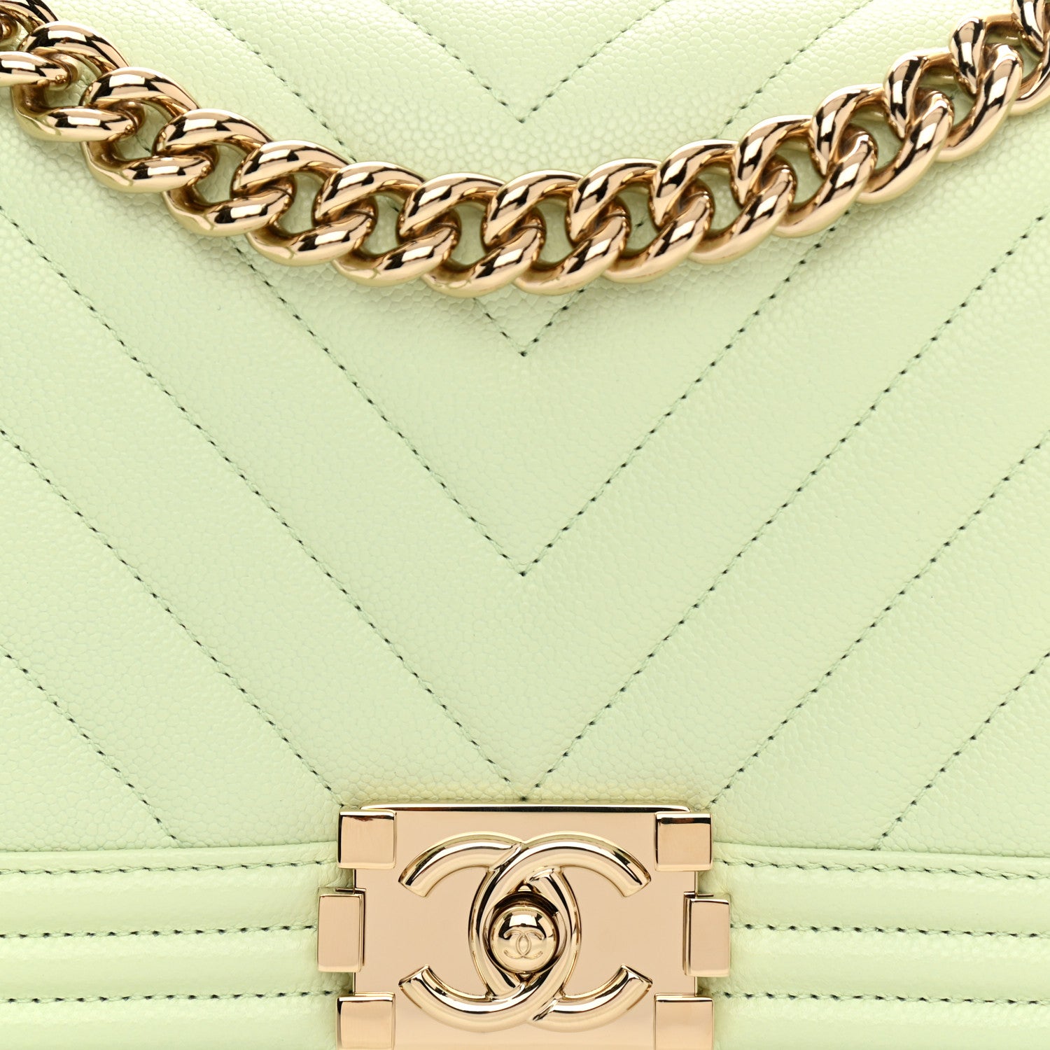 Chanel Caviar Chevron Quilted Medium Boy Flap Light Green 8 of 11