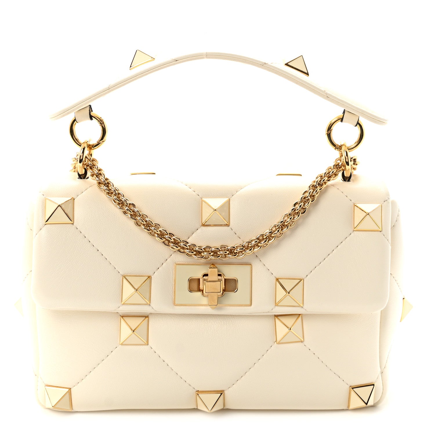 Valentino Garavani Nappa Enamel Medium Roman Stud Shoulder Bag Ivory 1 of 9