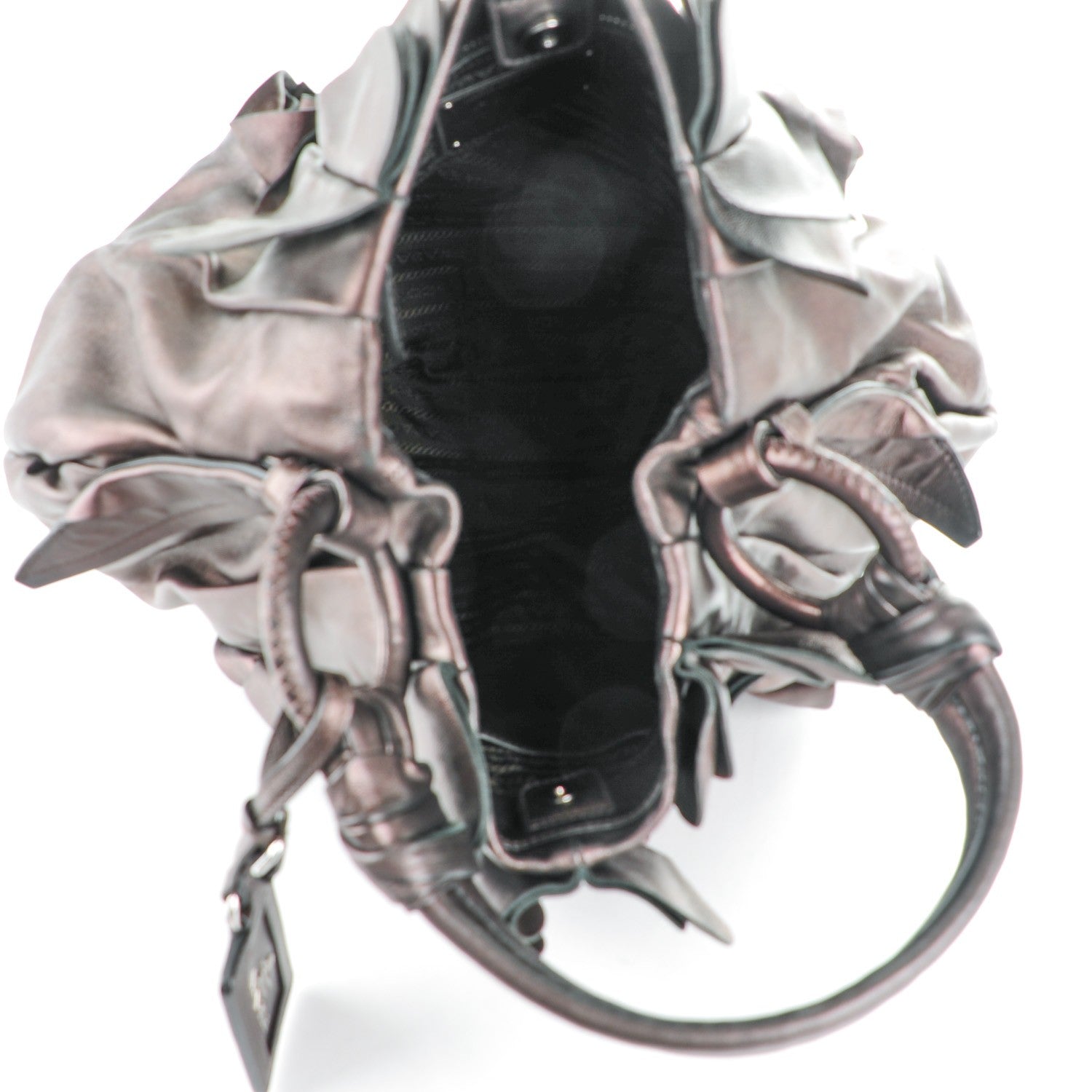 Prada Metallic Nappa Ruffle Hobo Grafite Mordore 5 of 7